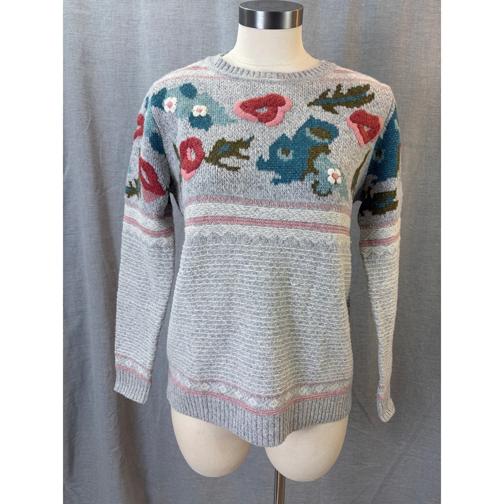 Sundance Wool Blend Floral Intarsia Sweater Gray Pink XS with‎ Tag